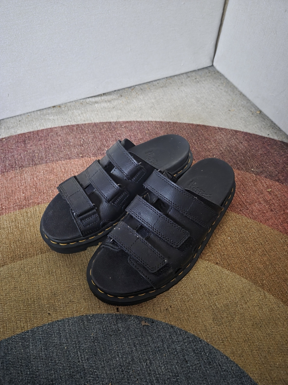 Dr. Martens Black Leather Slide Sandals with Triple Straps Women's 8